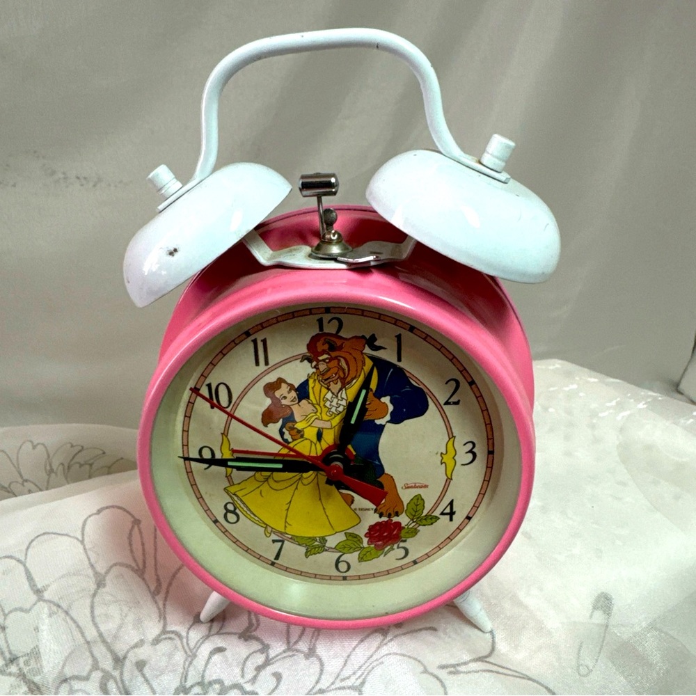 Collectible Pink Beauty and the Beast Alarm Desk Clock Home or Office Decor.